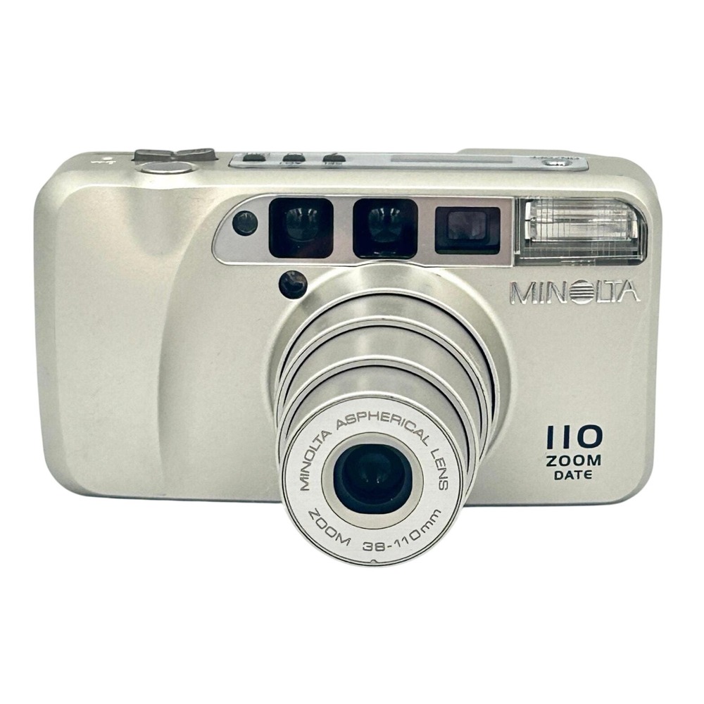Vintage Minolta 110 Zoom 35mm‎ Film Camera Point & Shoot Silver TESTED Working